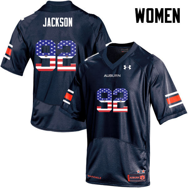 Women #92 Alec Jackson Auburn Tigers USA Flag Fashion College Football Jerseys-Navy - Click Image to Close